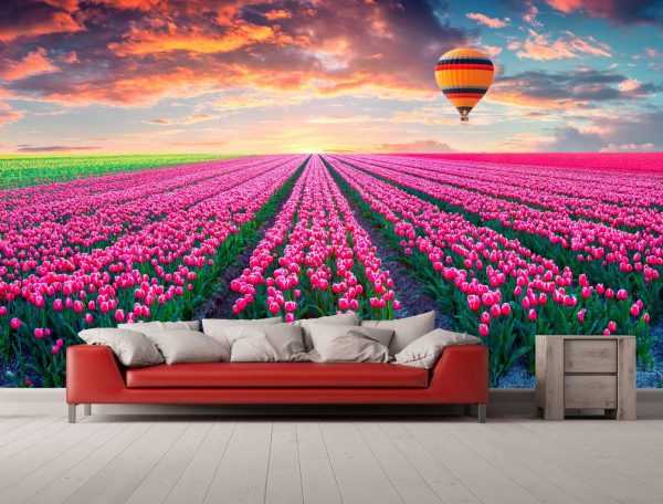 Fotomural Campo Tulipanes Rosas